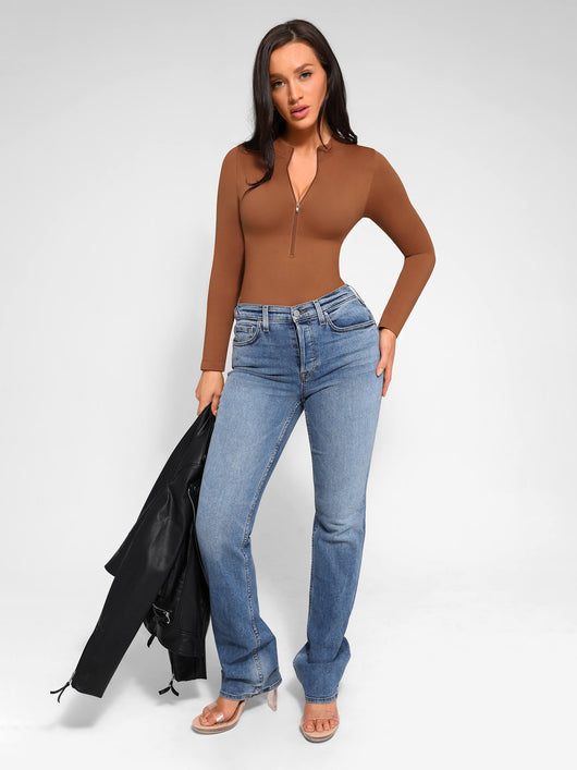 SCULVEX® Sleek — Seamless Long Sleeve Zipper Thong Bodysuit