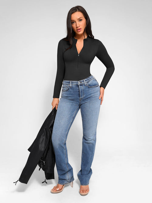 SCULVEX® Sleek — Seamless Long Sleeve Zipper Thong Bodysuit