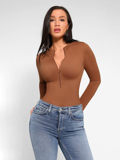 SCULVEX® Sleek — Seamless Long Sleeve Zipper Thong Bodysuit