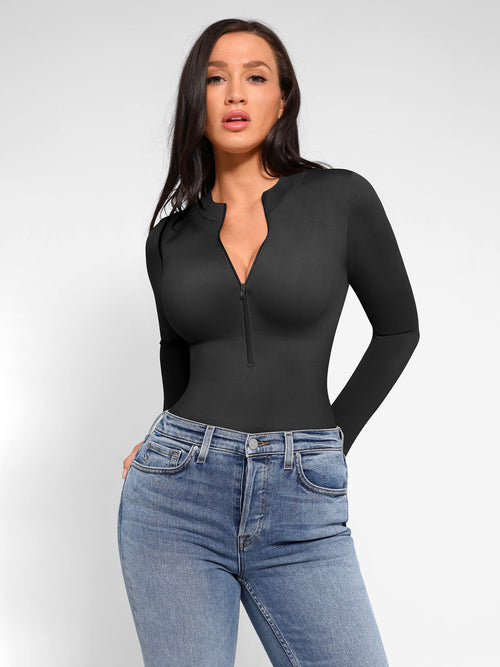SCULVEX® Sleek — Seamless Long Sleeve Zipper Thong Bodysuit