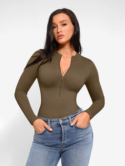 SCULVEX® Sleek — Seamless Long Sleeve Zipper Thong Bodysuit