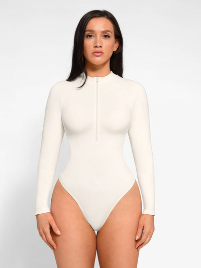 SCULVEX® Sleek — Seamless Long Sleeve Zipper Thong Bodysuit