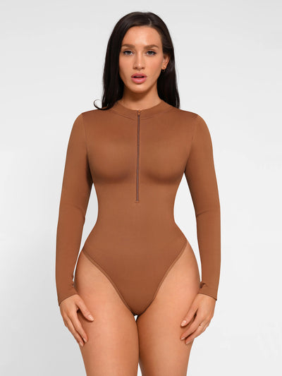 SCULVEX® Sleek — Seamless Long Sleeve Zipper Thong Bodysuit