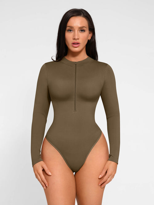 SCULVEX® Sleek — Seamless Long Sleeve Zipper Thong Bodysuit