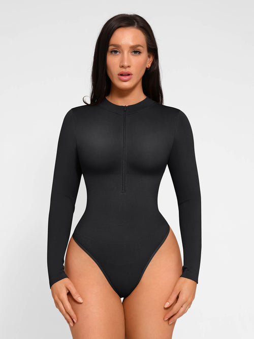 SCULVEX® Sleek — Seamless Long Sleeve Zipper Thong Bodysuit