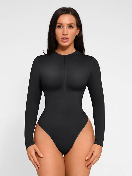 SCULVEX® Sleek — Seamless Long Sleeve Zipper Thong Bodysuit